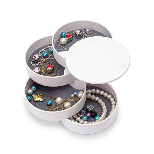 HengLiSam Jewelry Organizer, Small Jewelry Box Earring Holder for Women Gifts for Mom, Jewelry Storage Box 4-Layer Rotatable Jewelry Accessory Storage Tray with Lid for Rings Bracelets