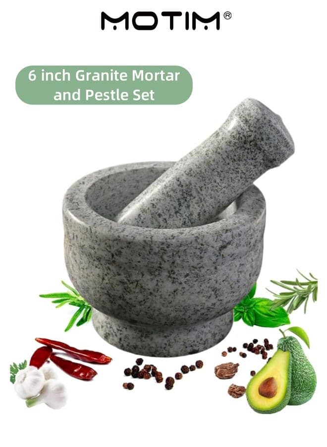 Granite Mortar and Pestle Set-6 inch Heavy Solid Granite Herb Grinder for Herbs Spice