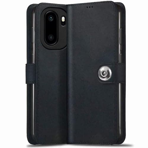 TheGiftKart Flip Cover Back Case for OnePlus 15R 5G | Genuine Leather Finish | Designer Button | Inbuilt Pockets & Stand | Wallet Style Flip Back Cover Case for OnePlus 15R 5G (Faux Leather, Black)