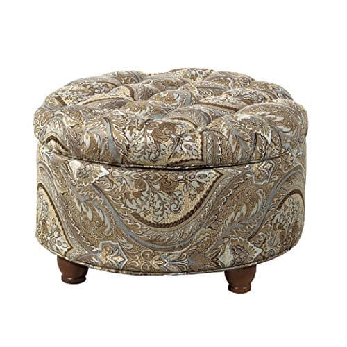 Homepop Home Decor N8264F1044 Large Button Tufted Woven Round Storage Ottoman Ottoman with Storage for Living Room Bedroom Traditional Paisley