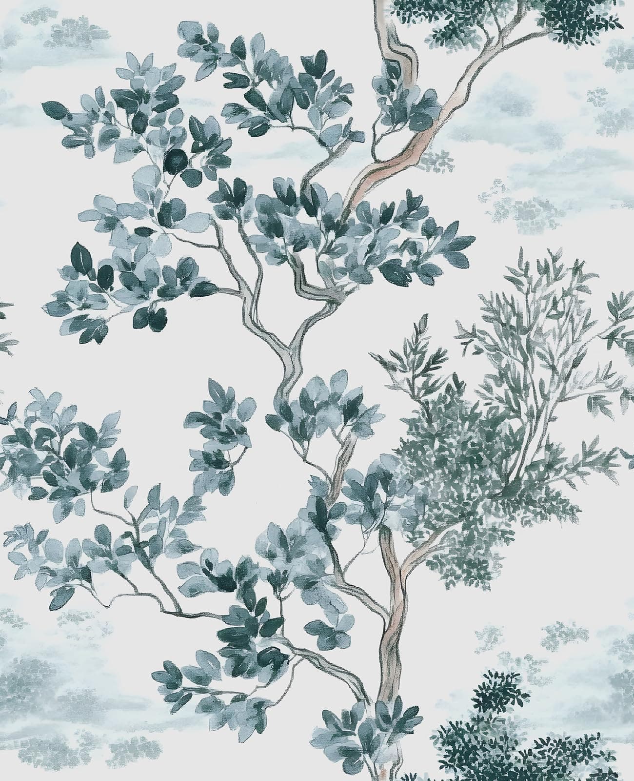VOLEAAR Watercolor Olive Tree Peel and Stick Wallpaper, Nature Leaf Botanical Mediterranean Style Removable Contact Paper for Bedroom Cabinet Stair, Boho Mural Wall Art Decor 17.5In x 118In Blue Green