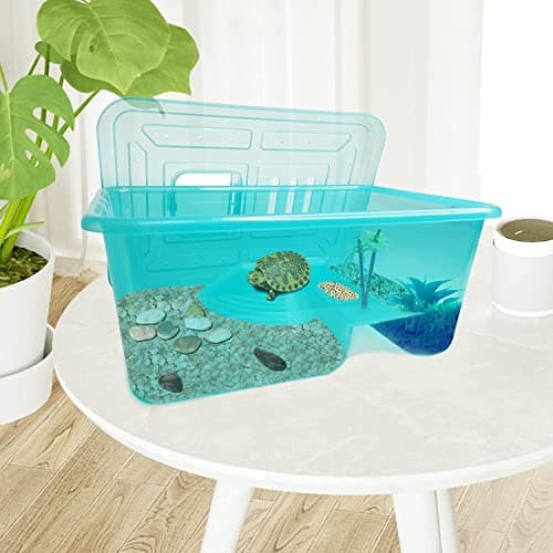 Jainsons Pet Products Turtle Tank Aquarium, Turtle Habitat Reptile Tank Plastic Terrarium Safe and Durable, Turtle Tank with Lid Prevent (Accessories not Included) (Medium-Tank-1.5 FEET/ 18 INCH)