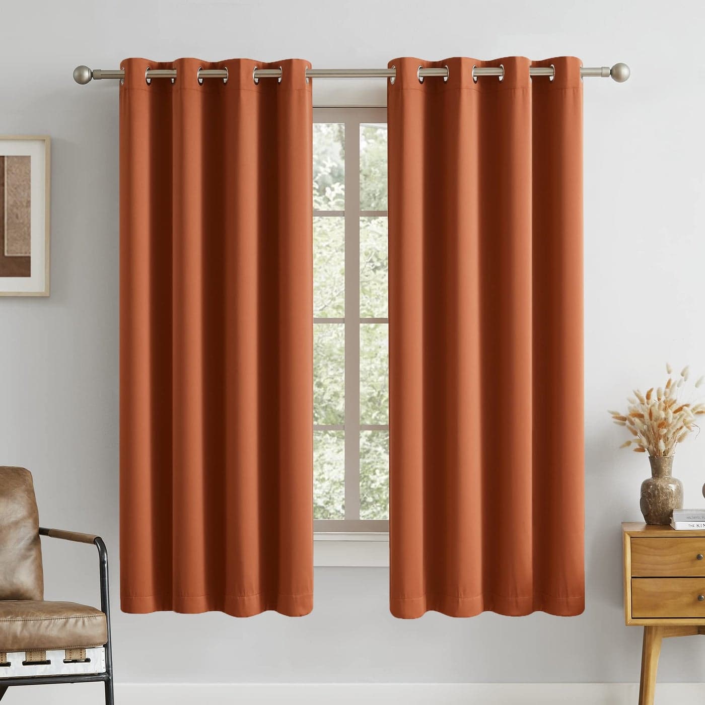 DUALIFE Rust Blackout Curtain PanelsDrapes for Living Room 72 inch Length Solid Energy Efficient Room Darkening Bedroom Curtains Thermal Insulated Grommet Top 52x72 inch