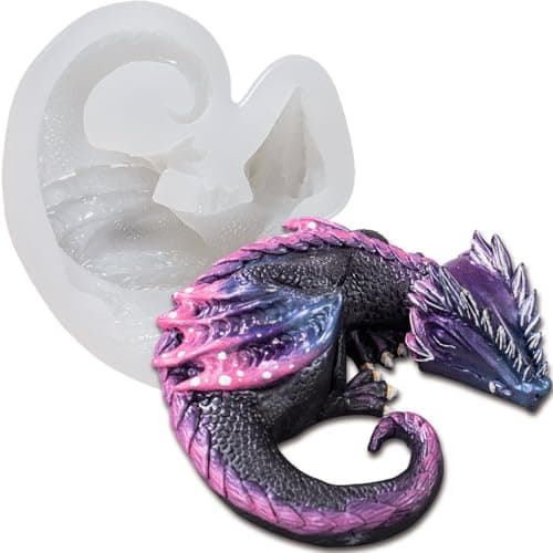 FUNSHOWCASE Fire Dragon Asleep Epoxy Resin Silicone Mold for Fondant Cake Decorating, Concret, Cement, Polymer Clay, Around 4inch