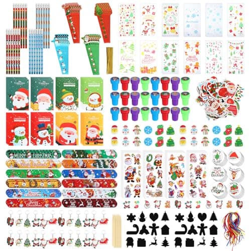 Cholemy 746 Pcs Christmas Classroom Gifts for Students from Teachers Bulk Xmas School Stationery Party Favors Class Stocking Stuffers Pencil Eraser Ruler Stamp Notepad Sticker Bracelet Goodie Bag