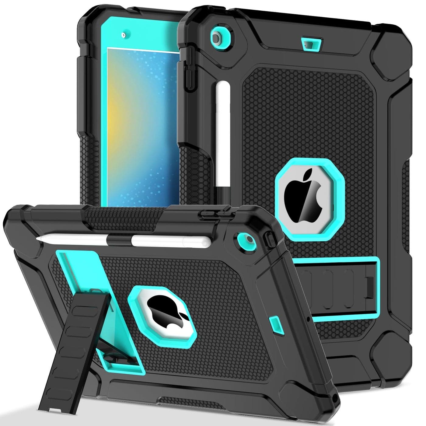 LTROP Case for iPad 9th 8th 7th Generation 202120202019 102 Inch with Pencil Holder Kickstand Shockproof Protective Cover Case for iPad 9 8 7 Gen BlackTurquoise