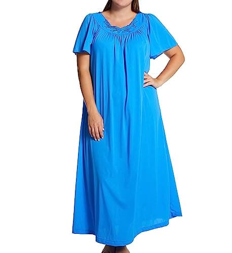 Shadowline Women's Plus-Size Petals 53 Inch Short Flutter Sleeve Long Gown, Sapphire, 3X