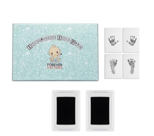 No-Touch Inkless Baby Hand and Footprint Kit | Painless Perfect Prints Without a Drop of Ink on Your Child | Quick and Easy Two-Step Inkless Print Kit | Baby Safe Ink Pad (Black 2 Pads)
