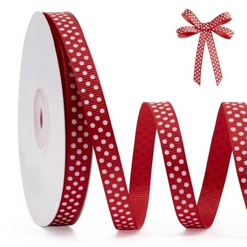 FAKILO Polka Dot Grosgrain Ribbon 38 Inch 25 Yards Spool Red and White Dot Craft Ribbon for Christmas Gift Wrapping DIY Crafts Hair Bows Wedding Party Decor Sewing and Home Decoration