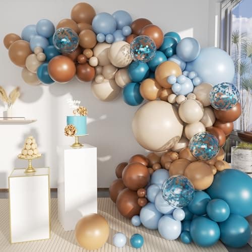 MEBAY Boho Brown and Blue Balloon Garland Arch Kit 156Pcs Light Ocean Blue Caramel Brown White Sand Nude Balloons for Birthday Gender Reveal Baby Bridal Shower Wedding Party