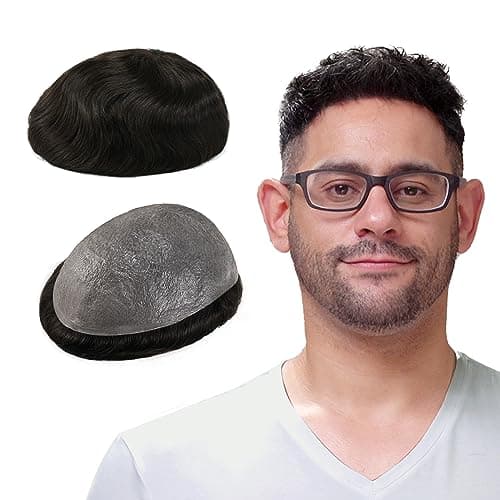 Lordhair Toupee for Men with 100% European human hair 8x10 inch Hairpiece for Men 0.03mm Ultra Thin Skin Hairsystem All V-looped Mens Toupee (Dark Brown #2)