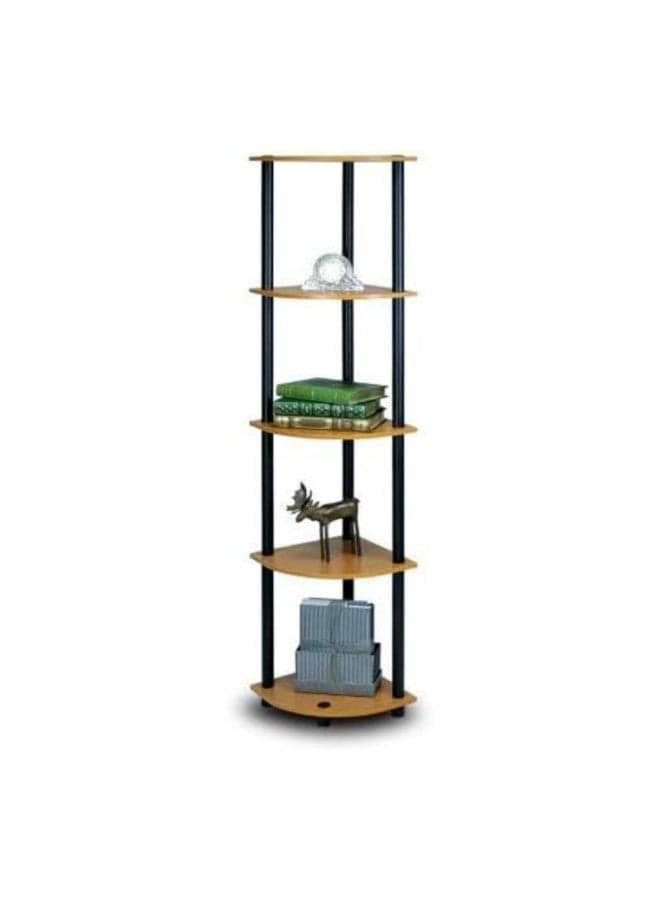 Furinno Turn-N-Tube 5 Tier Corner Display Rack Multipurpose Shelving Unit, 1-Pack, Light Cherry/Black