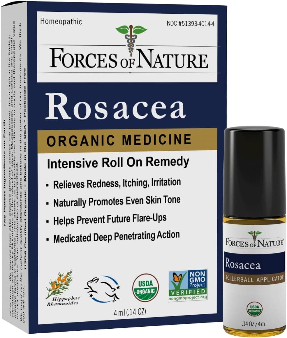 Forces of Nature Natural Organic Rosacea Treatment Fast Acting Relief for Redness Pimples Dryness Irritation Facial Care to Repair Skin Even Skin Tone NonGMO 014 Fl Oz