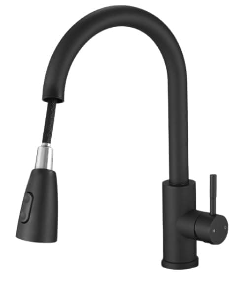 PIPULSE Kitchen Sink Mixer Tap with Pull Down Sprayer Matte Black Single Handle High Arc Pull Out Kitchen TapsSingle Level Solid Brass Kitchen Standard Fittings Stainless Steel
