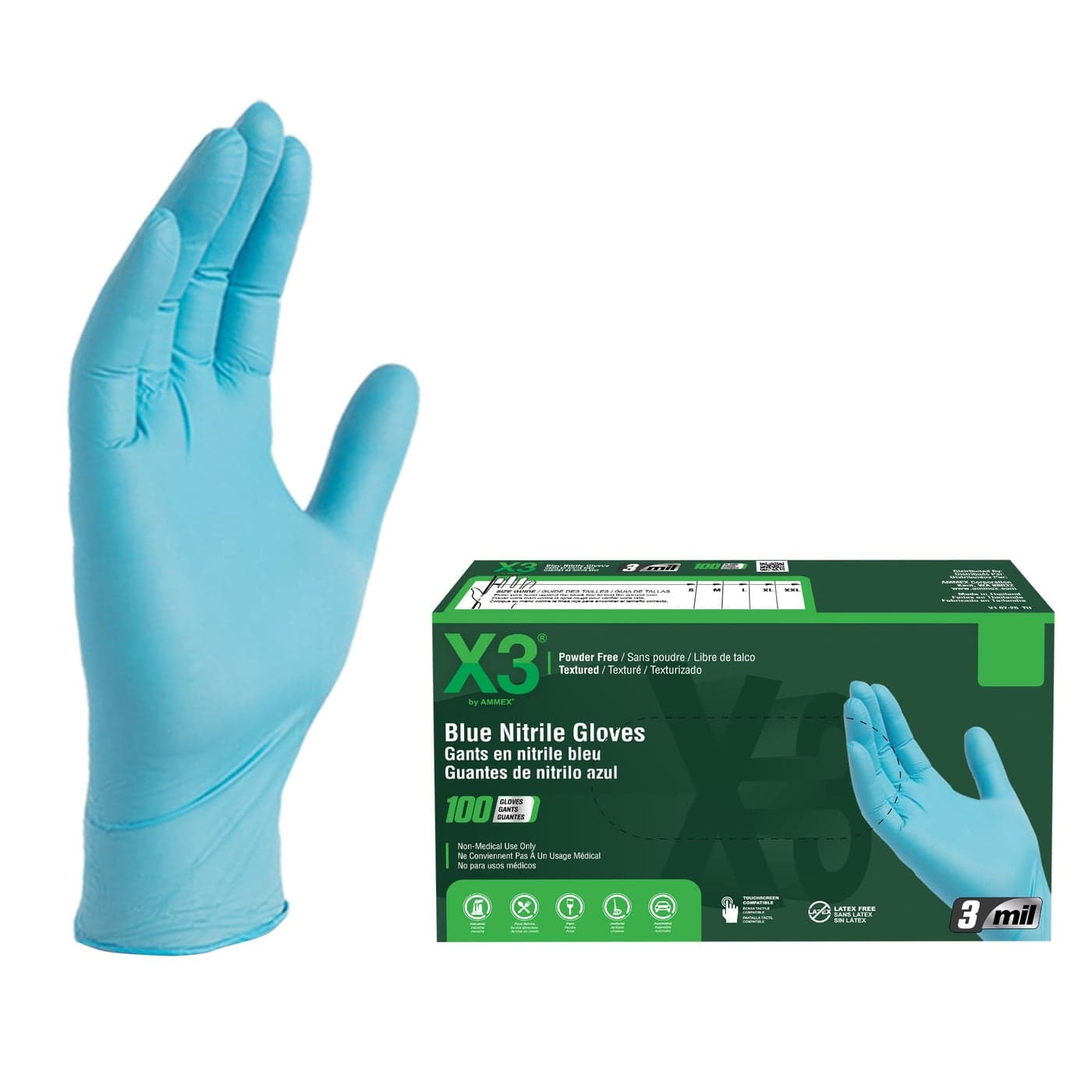 X3 Industrial Blue Nitrile Gloves Box of 100 3 Mil Size Small Latex Free Powder Free Textured Disposable NonSterile Food Safe X342100BX
