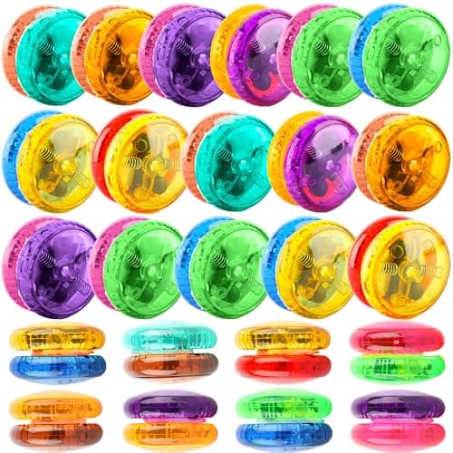 24 Pcs Colorful Light up Yo Yo Ball Bulk LED Responsive Ball Auto Return Bearing Balls Yoyo for Beginner Birthday Classroom Bag Fillers Prizes Gifts 8 Colors