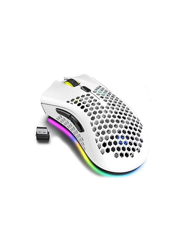 Wireless Gaming Mouse, Computer Mouse with Honeycomb Shell, 6 Programmed ons, 3 Adjustable DPI, Silent Click, USB Receiver, Ergonomic RGB Optical Gamer Mice Mouse for Laptop PC Mac (White)
