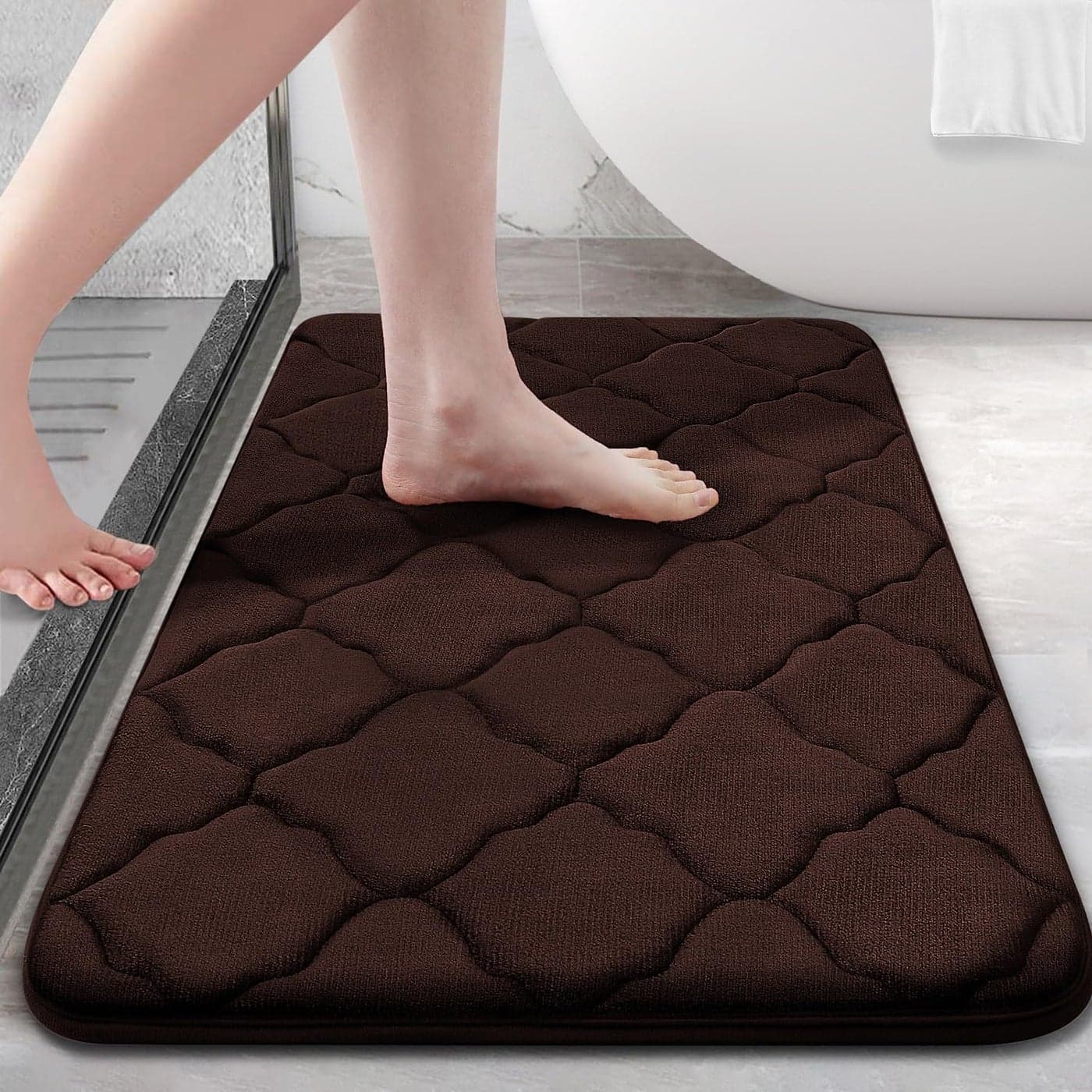 OLANLY Memory Foam Bath Mat Rug 36x24 Soft and Absorbent Bathroom Rugs NonSlip Comfortable Machine Washable Bath Carpet for Bathroom Floor Tub Shower and Home Decor Accessories Brown