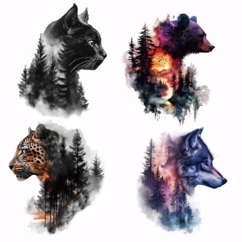 SUPERDANT 4PCS Forest Animal Iron on Transfer Paper Bear Cat Leopard Wolf Heat Transfer Sticker Washable Iron on Decals for T Shirts DTF Transfers Ready to Press for Clothing Hoodie Jackets DIY Gift