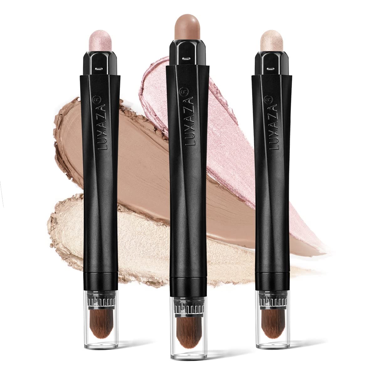 LUXAZA 3PCS Cream Eyeshadow StickMatte And Shimmer Eye shadow Pencil Crayon Brightener Makeup with Creaseproof FormulaWaterproof Long Lasting Shadow Eyeliner Pen SetsChampagne Rose