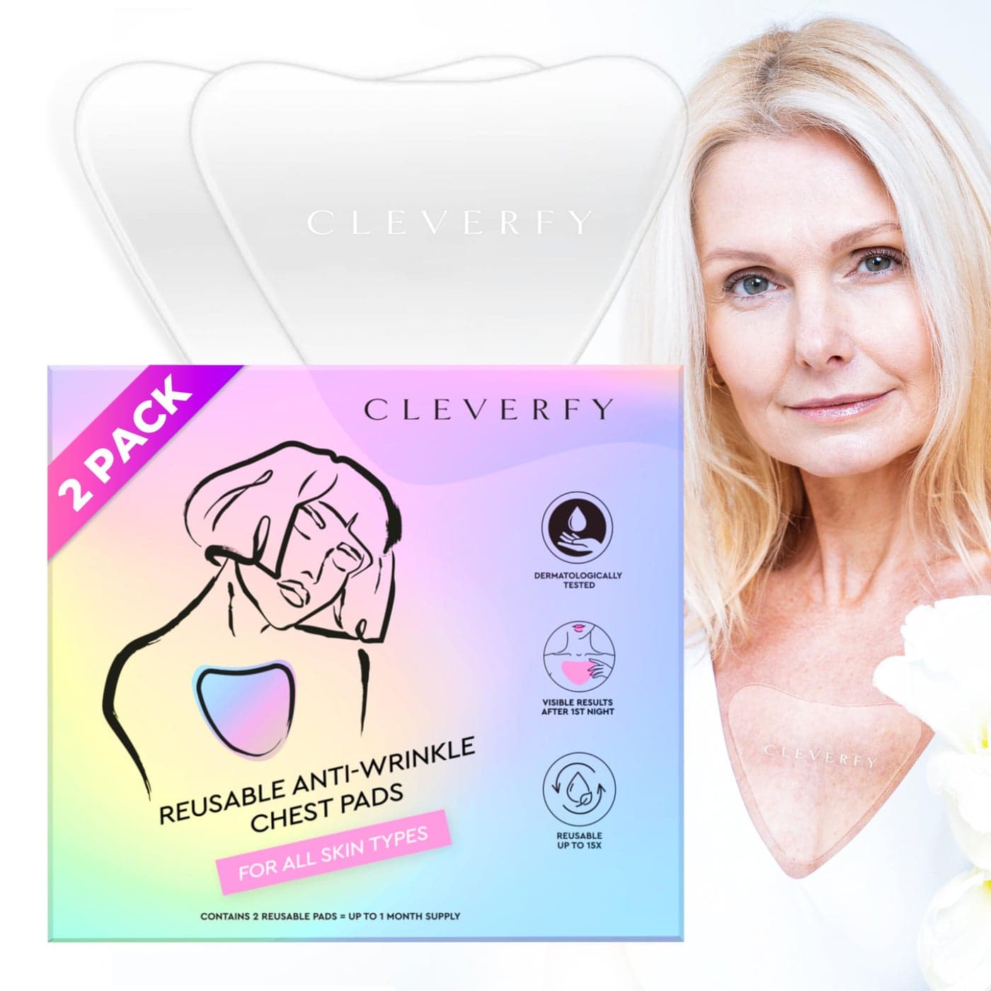 Cleverfy Silicone Chest Wrinkle Pads for Dcollet 2Pack of VShape Reusable AntiWrinkle Patches