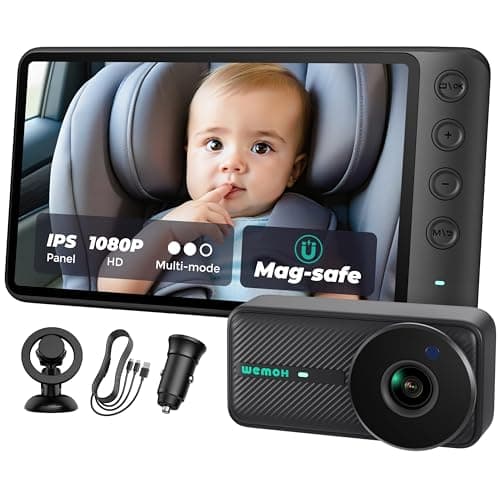 WEMOH NO1 Magnetic Baby Car Camera 5 1080P IPS Magnetic Mount Monitor Auto Night Vision 360 Rotation Car Camera for Baby with Zoom Mirror Mode USBPowered Baby Monitor for Rear Facing