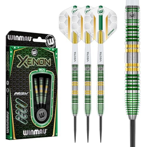 Winmau Darts Xenon 25g 90% Professional Tungsten Steel Tip Darts Set with Dart Flights and Dart Shafts (Stems)