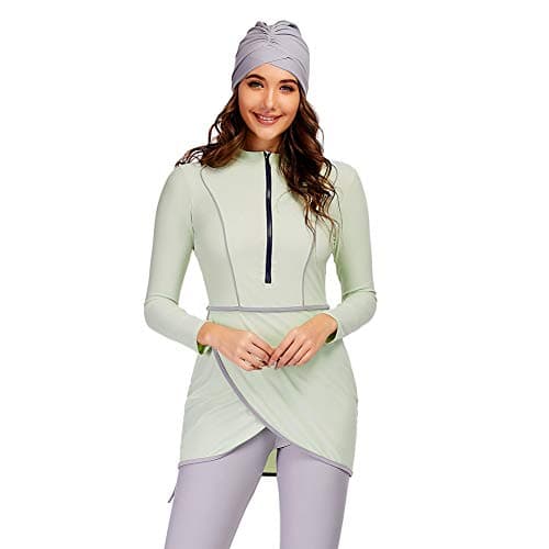 YONGSEN 2024 Women Modest Muslim Swimwear Patchwork Hijab Sport Long Sleeves Swimsuit 3pcs Islamic Burkinis Wear Bathing Suit (3X-Large,Silver)