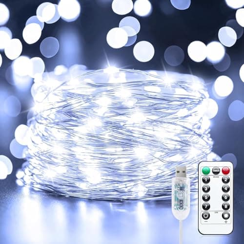 XERGY 33Ft Long 100 Led Silver Wire Fairy String Lights 8 Modes Led String Lights Usb Powered With Remote Control For Diy Home Decoration Christmas, Diwali, Halloween Night, 33 meter