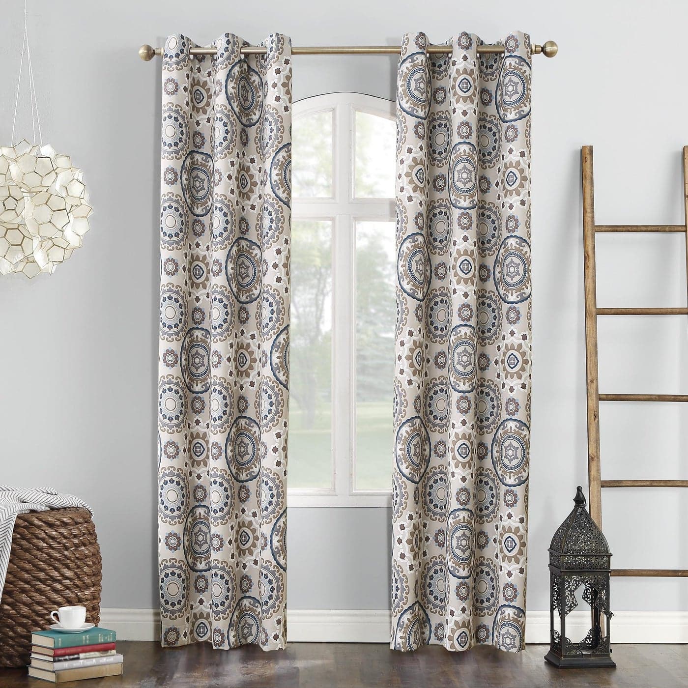 Sun Zero 53672 Nepal Global Medallion Print Blackout Grommet Curtain Panel Linen 40 x 63
