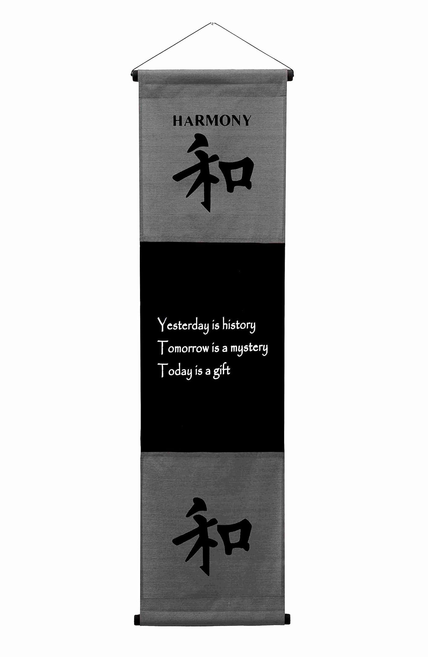 G6 Collection Inspirational Wall Decor Harmony Banner Large, Inspiring Quote Wall Hanging Scroll, Affirmation Motivational Uplifting Art Decoration, Thought Saying Tapestry Harmony (Gray)