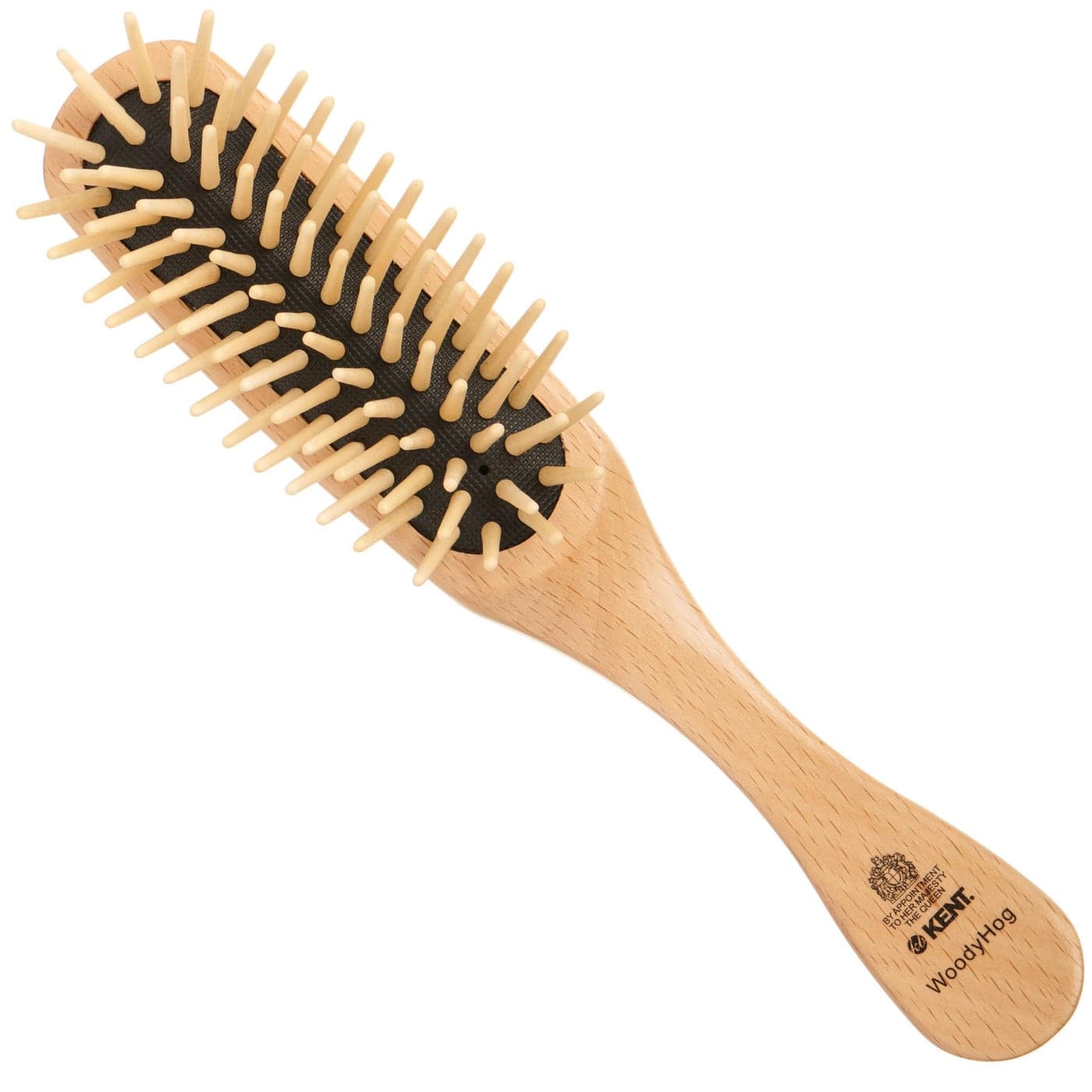 Kent KB Woodyhog Travel Size Detangling Brush Beechwood Travel Brush Firm Rounded Wooden Bristles Natural Cushion Detangler Wooden Hair Brush for Women Men and Kids Everyday Care Made in England