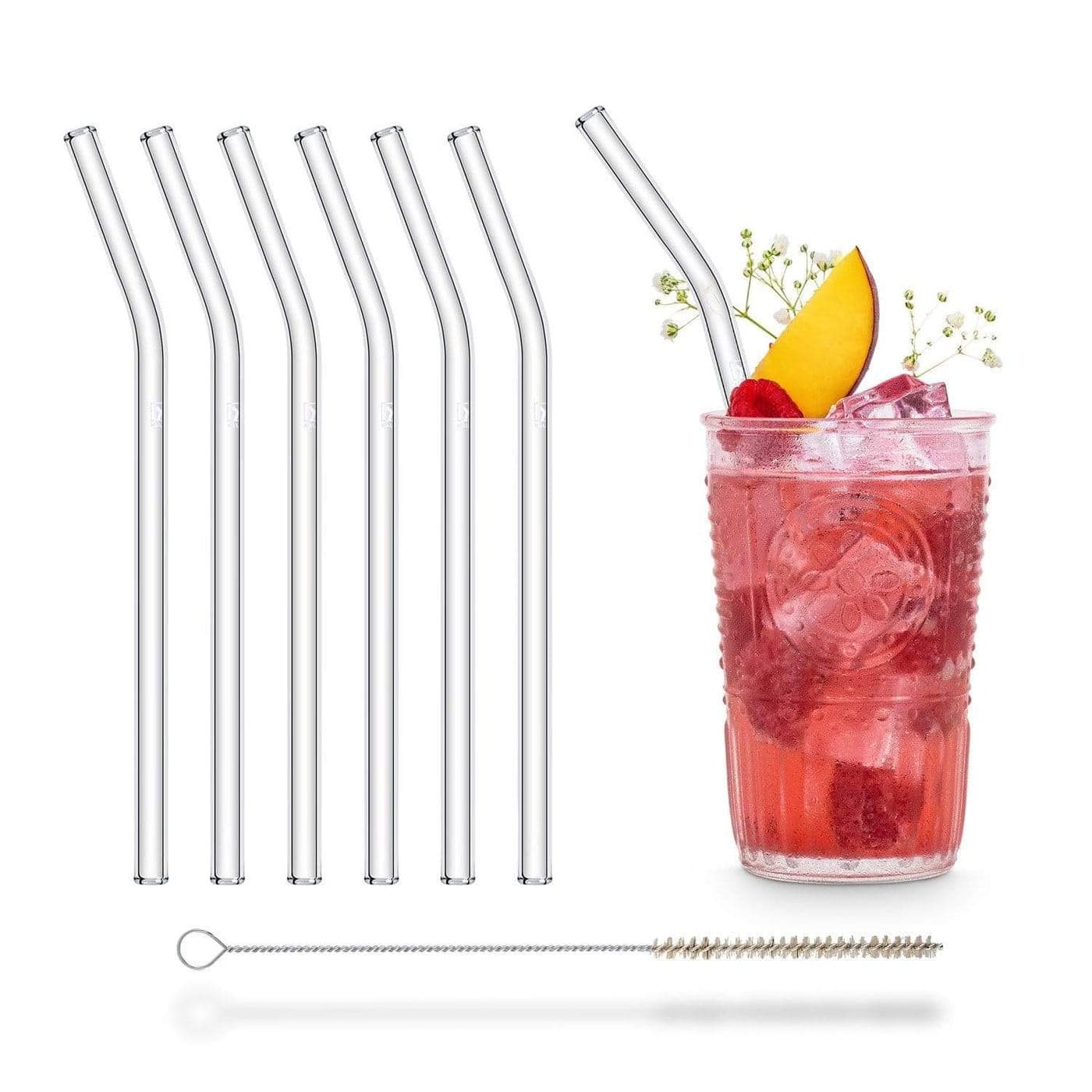 HALM Glass Straws 6 Bent Reusable 8 inch Drinking Straws PlasticFree Cleaning Brush Dishwasher Safe EcoFriendly Perfect for Smoothies Cocktails