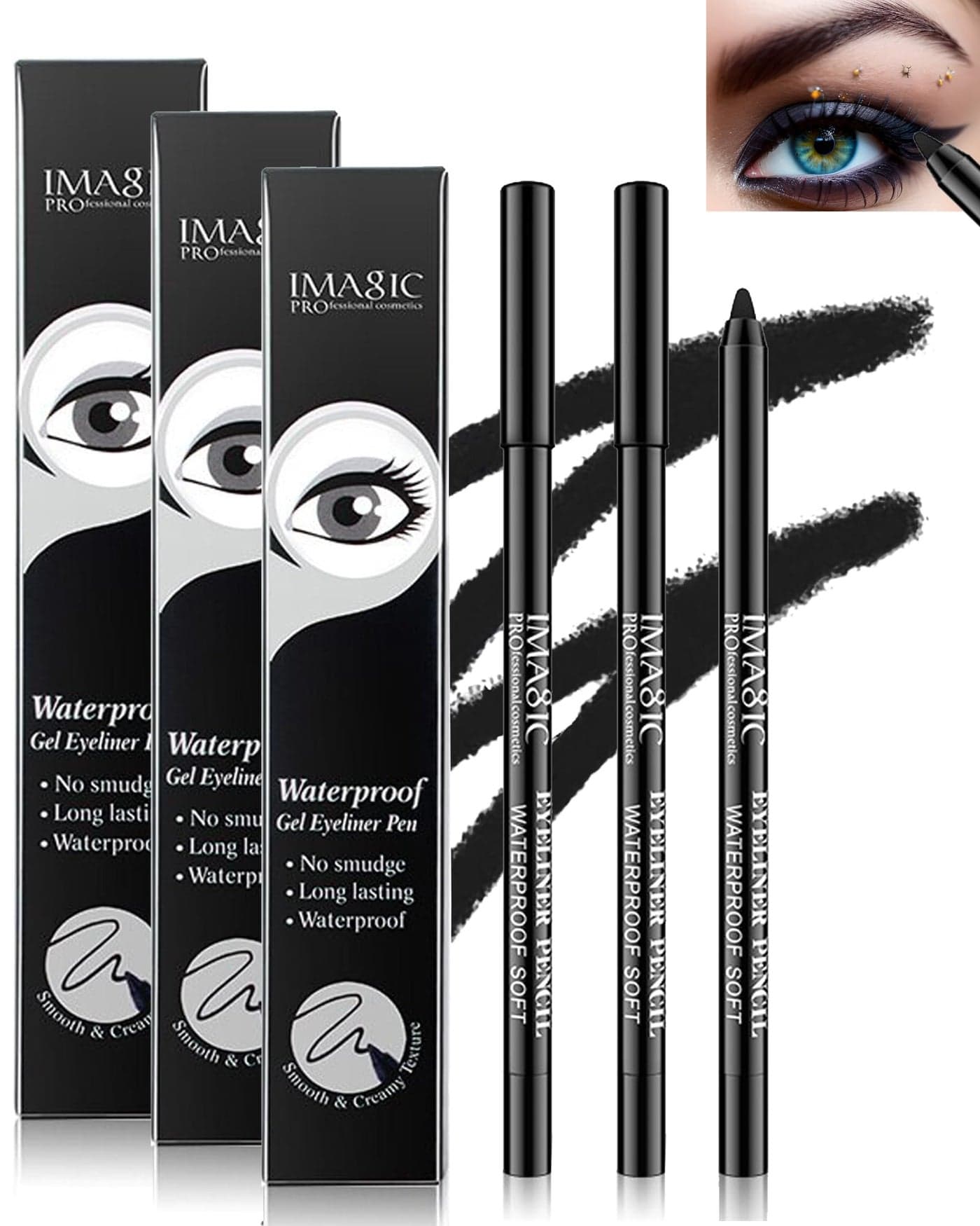 3 Pcs Matte Black Waterproof Smudgeproof Gel Eyeliner PencilFadeProof Eye Liner Water Line PencilCat EyeSmoky Eye Makeup PenWaterline Gel Eye LinerWomens Day Makeup Gift Set for Women Girl