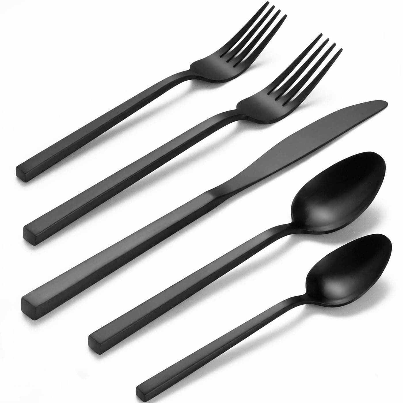 Alata Cube Black 20Piece Forged Silverware Set Stainless Steel Flatware SetService for 4Matte Satin Polished Cutlery SetDishwasher Safe