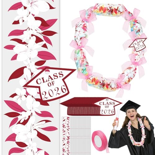 Junkin 24 Set Candy Lei Tubing Graduation Money Lei Making Kit Class of 2026 Hawaiian Congrats Grad Long Ribbons Dessert Filler for Party Graduate GiftsRed