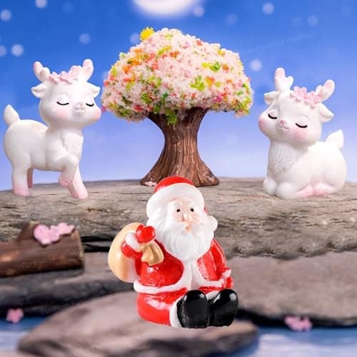 FunBlast Resin Tree with, Deer & Santa Claus Miniature for Christmas, New Year Home, Bedroom, Living Room, Office, Restaurant Decor, Figurines, Garden Decor, Project (4)