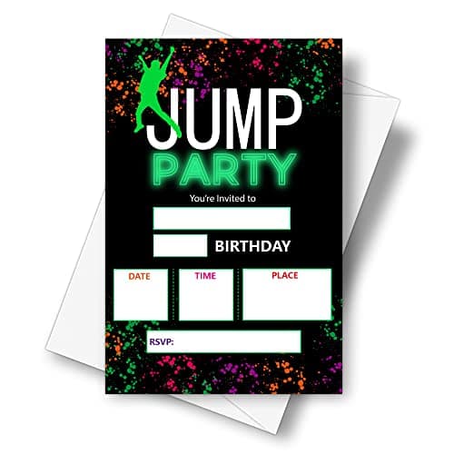 DETIHO 4" x 6" Jump Theme Birthday Party Invitation Cards With Envelopes - Trampoline Park Bounce House Party Invitation - 20 Sets - E33