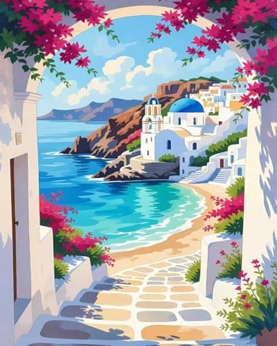 Mrnsiet Paint by Number for Adults Beginners Easy Seaside Town Paint by Numbers Kits on Canvas DIY Coastal City Oil Painting Kits Adults PaintbyNumber Kits for Home Wall Decor 16x20 Inch