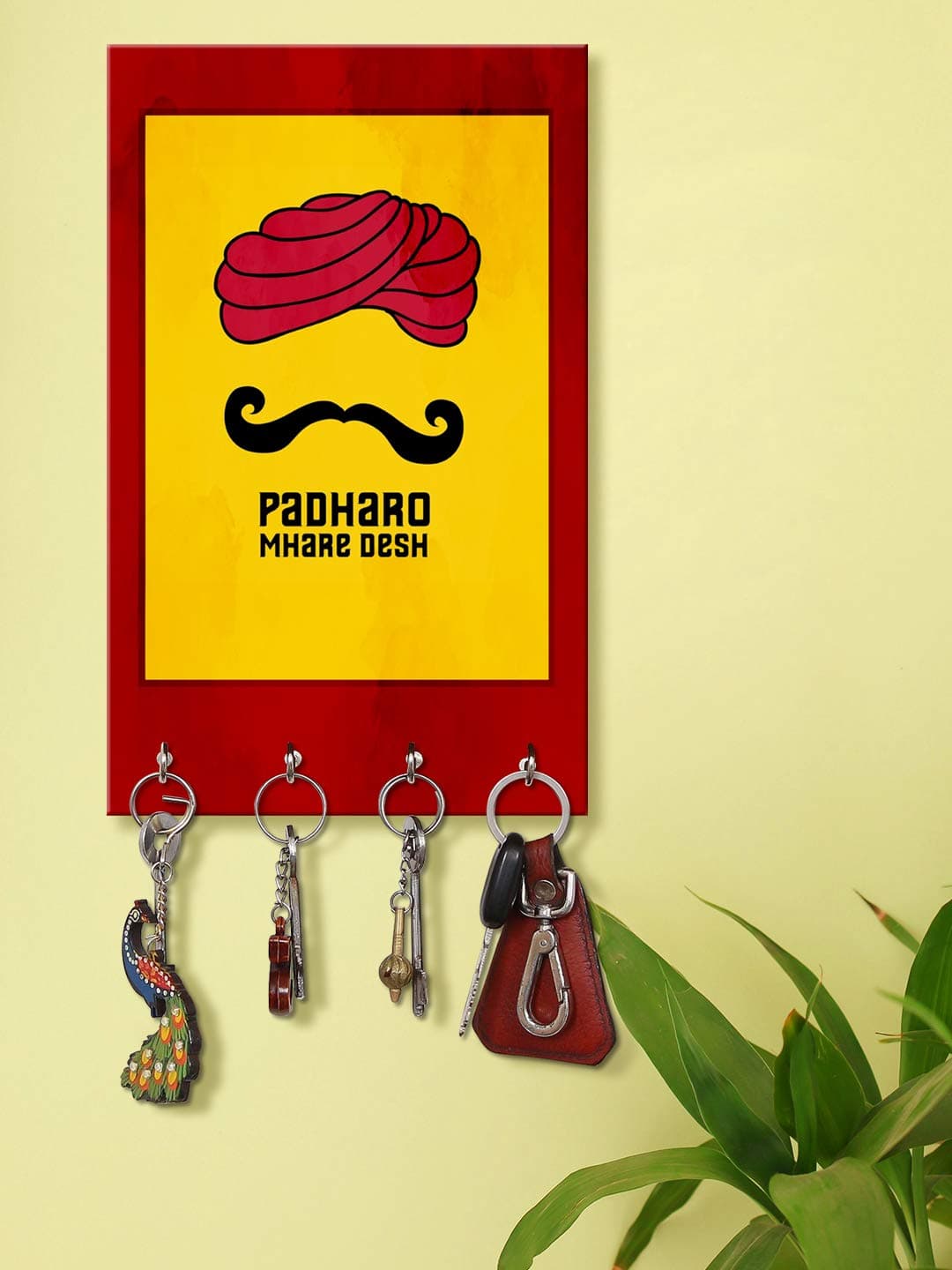 999STORE office organizer holder wall mount hanger organizer Padharo Mharae Desh key stand for wall (MDF_7.5X12 Inch_Multi) KeyholderP073