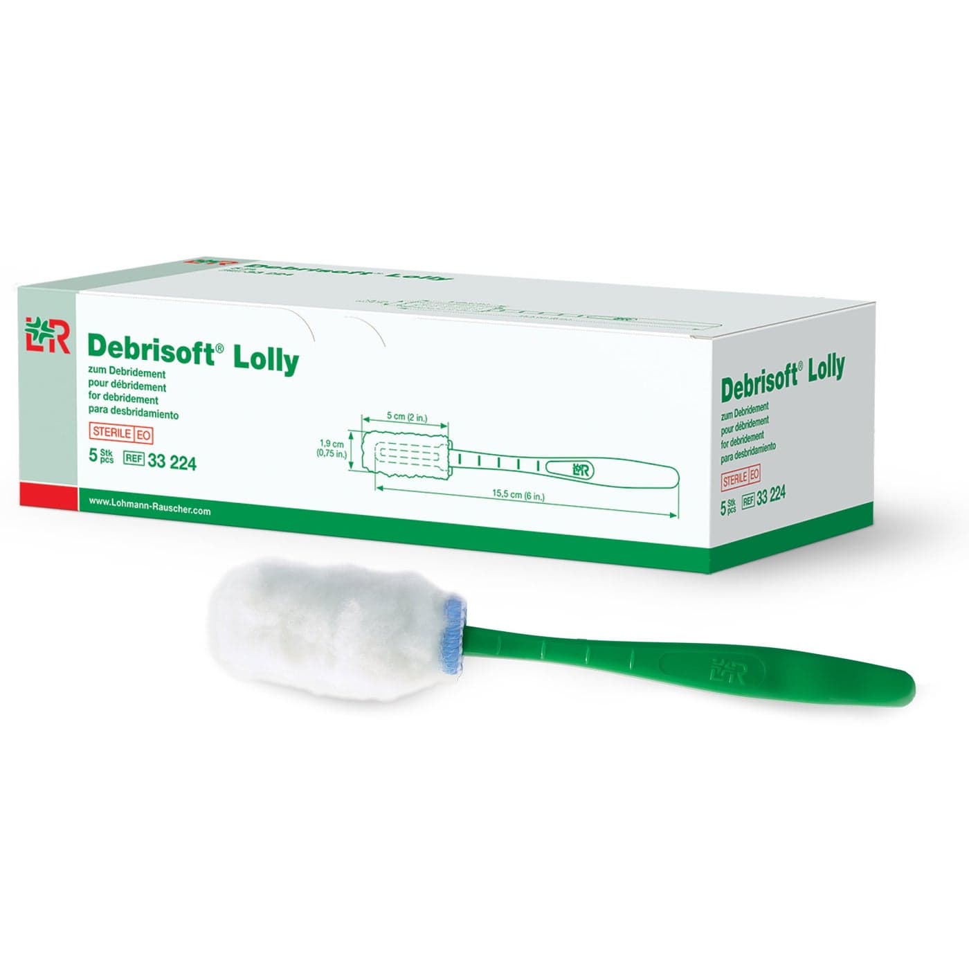 Debrisoft Debridement Lolly Wound Bed Preparation Tool with Handle for Hard to Reach Wounds 100 Unbleached Monofilament Polyester Box of 5