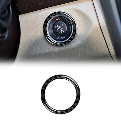 ramuel Compatible with Carbon Fiber Engine Start Stop Button Ring Trim Interior Accessories for Dodge Ram 1500 2500 3500 2013 2014 2015 2016 2017 2018 1pcs Black