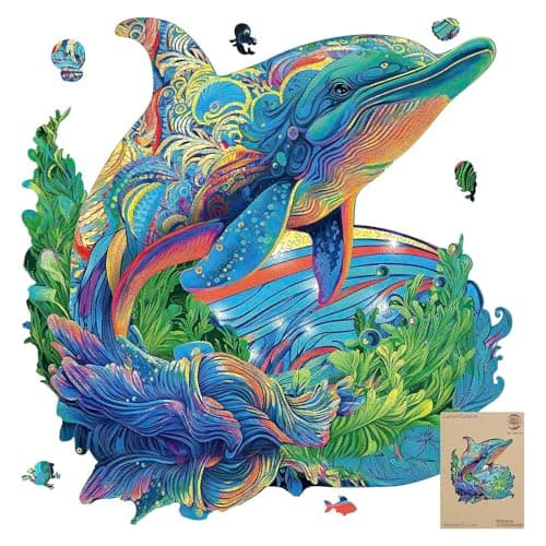MYS Aurora Wooden Puzzles Dolphin Jigsaw Puzzles 900 Pieces Unique Shaped Wooden Puzzles for Adults and Kids Family Game 233x225 Inch