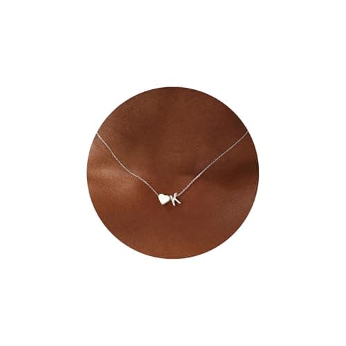 Turandoss Heart Initial Necklace for Women, 18K-White-Gold-Plated Heart Initial K Dainty Necklaces Tiny Silver Necklaces Birthday Christmas Gifts for Women Jewelry