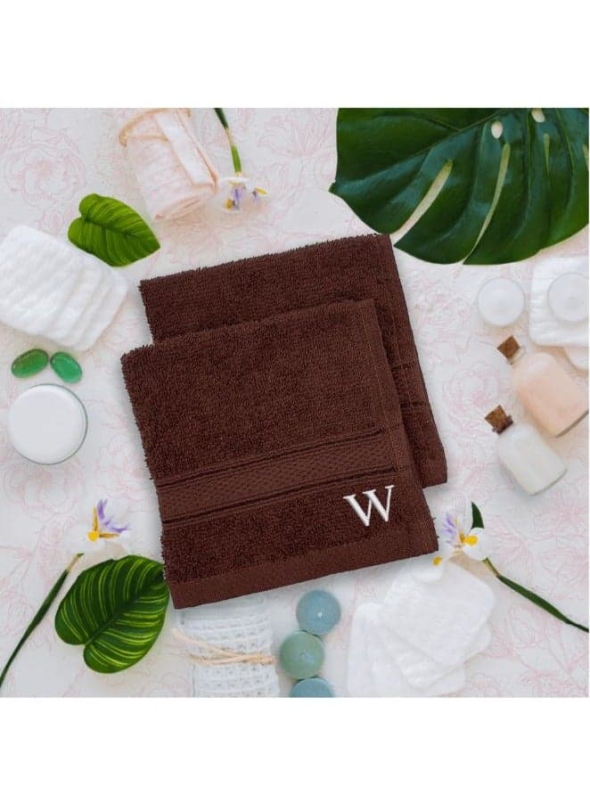 Daffodil (Brown) Monogrammed Face Towel (30x30Cm-Set of 6) Premium Cotton, Absorbent and Quick dry, High Quality Bath Linen-500Gsm(White Thread Letter "W")