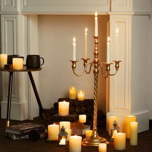 Wedding Candelabra - 2Pcs Gold 5 Arm Tall Floor Candelabras, 20.9" Metal Spiral Candle Holder, Antique Candle Opera Centerpieces for Party, Events, Ceremony, Home Decor