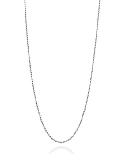 Miabella Solid Rhodium Plated 925 Sterling Silver Italian 1.5mm Diamond-Cut Braided Rope Chain Necklace for Men Women, Made in Italy (Length 20 Inches)