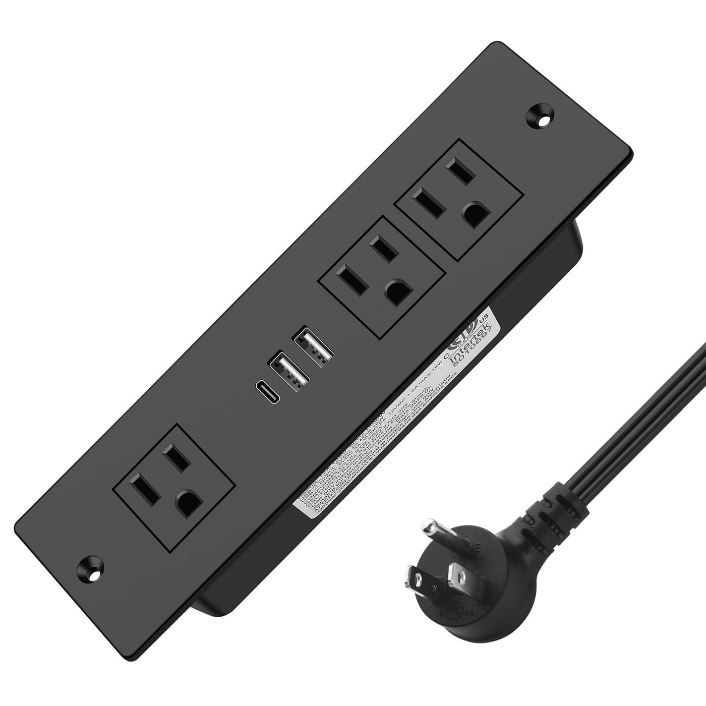 HEZI Recessed Power Strip, Furniture Drawer Outlet with 20W PD USB-C & 18W QC3.0 USB-A, Plug in 3 Outlets & USB Ports, Flush Mount 6FT Black Cord Conference Desk Outlet Fast Charge