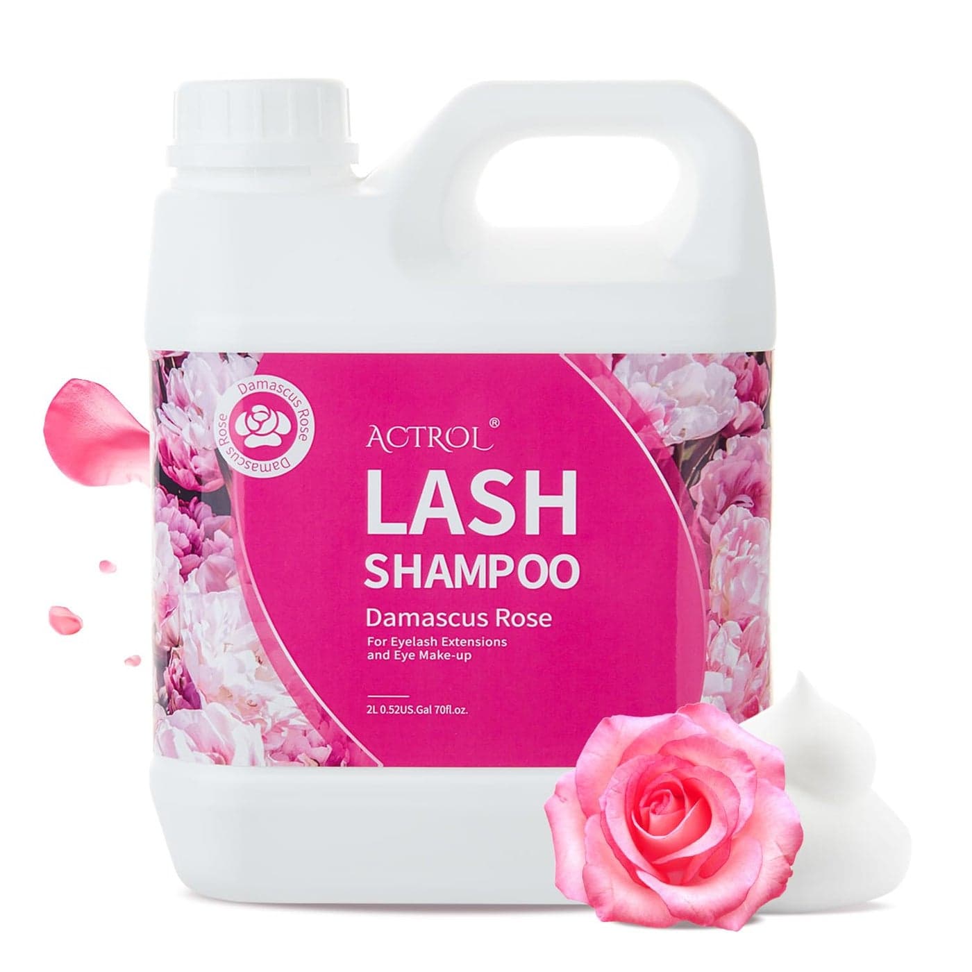 ACTROL Eyelash Extension Cleanser Rose 2L Natural Lash Extension Shampoo Professional Eyelid Foaming Cleanser Paraben Sulfate Free Nonlrritating with Salon and Home Care