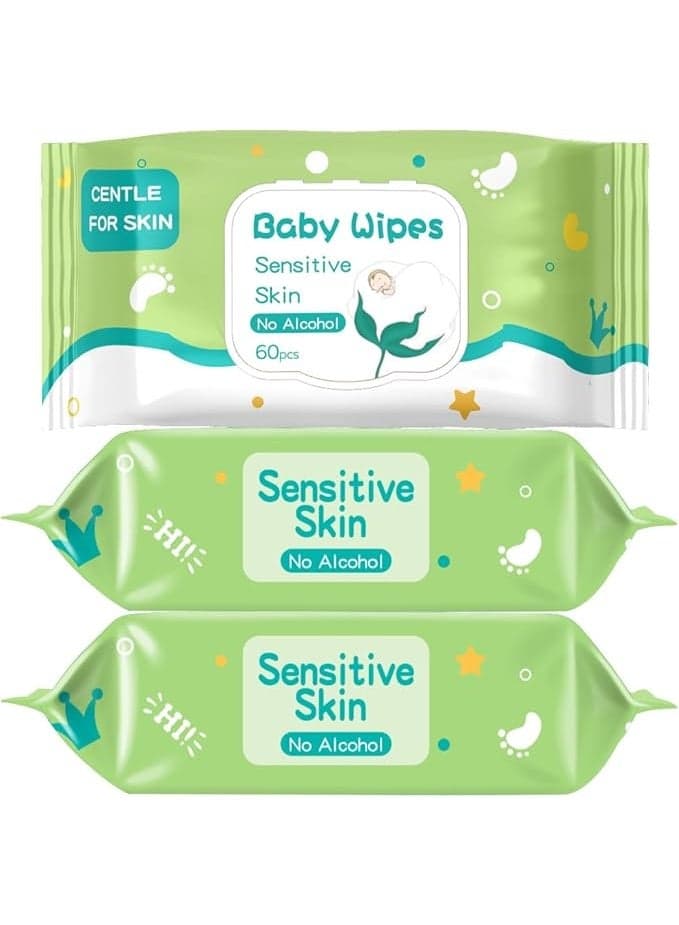 180 Count Gentle Wipes Alcohol-Free Hypoallergenic Dermatologist Tested Moisturizing Refreshing Wet Wipes for Newborns Toddlers 3 Packs Total